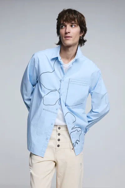 Desigual Shirt With Embroidered Topstitching In Blue