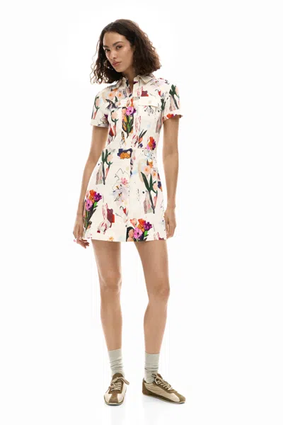 Desigual Short Collage Dress In White