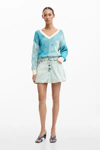 Desigual Short Denim Skirt In Blue