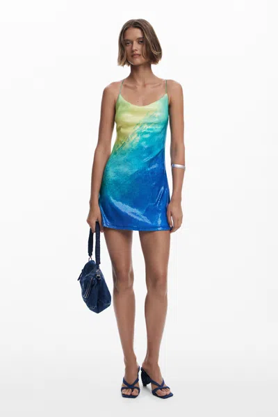 Desigual Short Dress With Crossed Straps In Blue