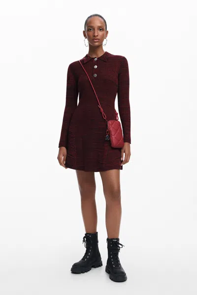 Desigual Short Dress With Polo Collar In Black
