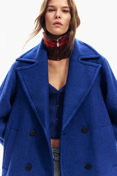 Desigual Short Fleece Coat In Blue