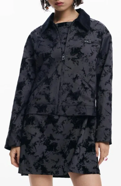 Desigual Short Flocked Trucker Jacket In Green