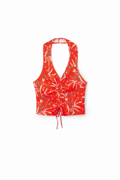 Desigual Short Gathered Top In Red