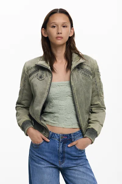 Desigual Short Jacket With Waistband In Green