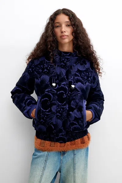 Desigual Short Padded Coat In Blue
