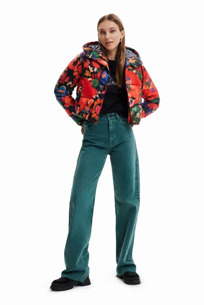 Desigual Short Padded Floral Jacket In Material Finishes
