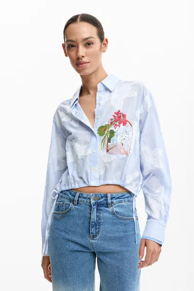 Desigual Short Printed Shirt In Blue