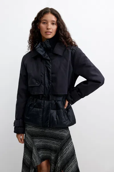Desigual Short Puffer Coat In Black
