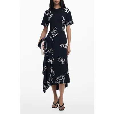 DESIGUAL DESIGUAL SHORT SLEEVE ASYMMETRIC HEM MAXI DRESS
