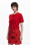 Desigual Short-sleeve Button Sweater In Red