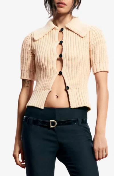 Desigual Short Sleeve Cotton Blend Cardigan In Neutral