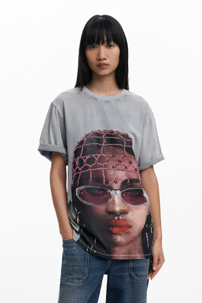 Desigual Short-sleeve Face T-shirt In White