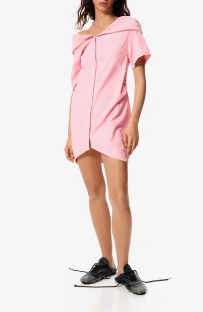 Desigual Short Sleeve Hooded Shirtdress In Pink