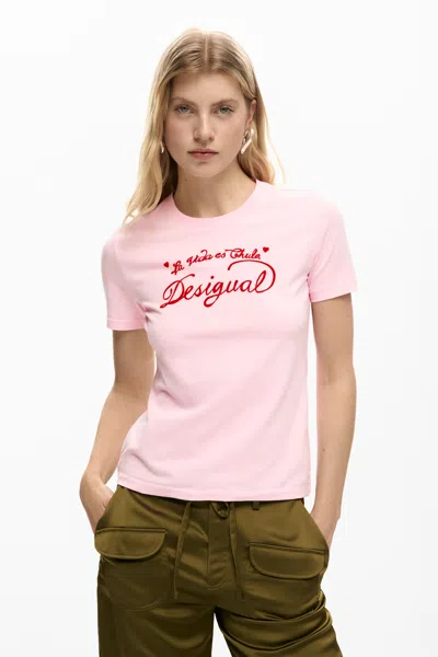 Desigual Short Sleeve Knit T-shirt In Pink