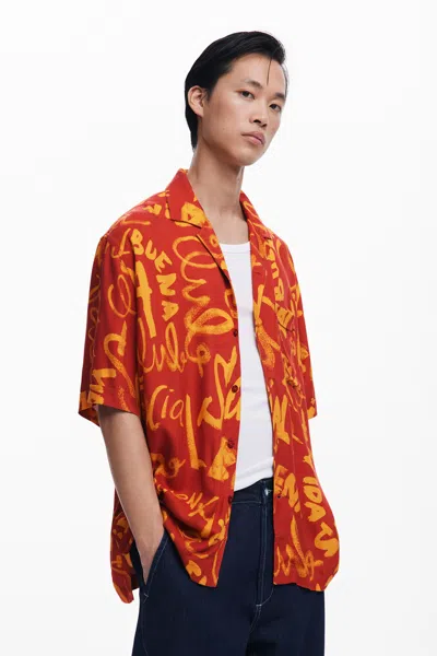 Desigual Short-sleeve Lettering Shirt In Red