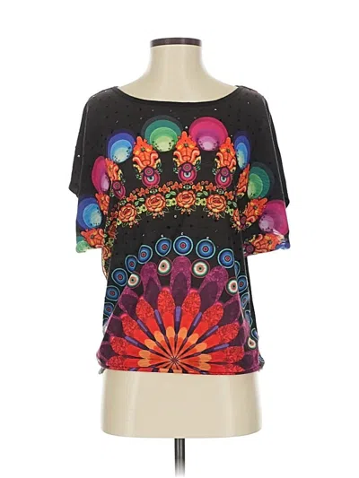 Pre-owned Desigual Short Sleeve Top Black Scoop Neck Tops