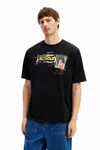 Desigual Short-sleeved T-shirt With Japanese-style Illustration In Black