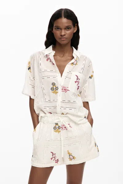 Desigual Short-sleeve Embroidered Shirt In White