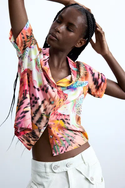 Desigual Short-sleeve Tropical Shirt In Brown