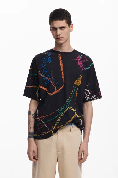 Desigual Short-sleeve T-shirt With Drawings In Multi