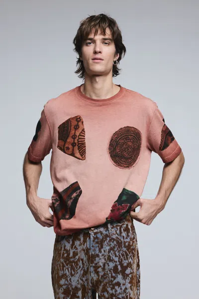 Desigual Short-sleeved Patchwork T-shirt In Orange