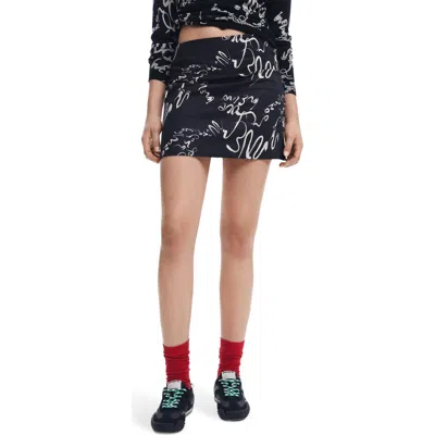 Desigual Sketchbook Print Miniskirt In Black