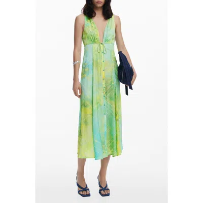 Desigual Sleeveless A-line Midi Dress In Green