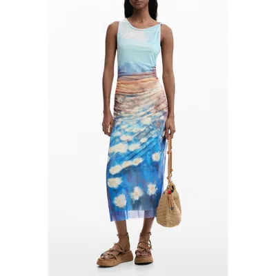 Desigual Sleeveless Abstract Floral Print Mesh Dress In Multi