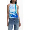Desigual Sleeveless Abstract Print Top In Blue