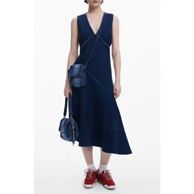 Desigual Sleeveless Asymmetric Hem Denim Dress In Blue