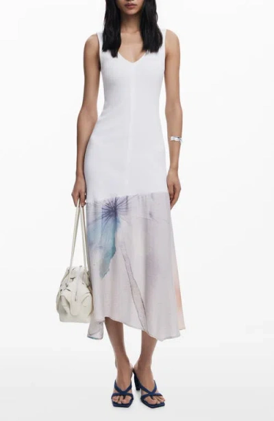 Desigual Sleeveless Handkerchief Hem Dress In White