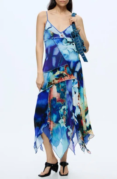 Desigual Sleeveless Handkerchief Hem Midi Dress In Blue