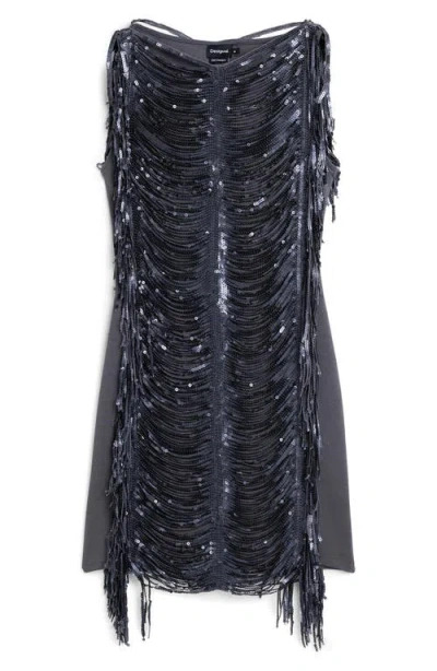 Desigual Sleeveless Sequin Minidress In Blue