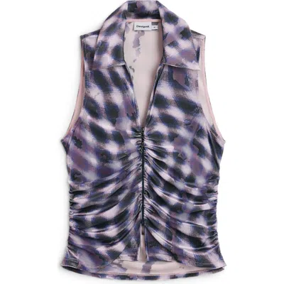 Desigual Sleeveless Zip Mesh Top In Purple