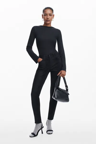 Desigual Slim Denim Trousers In Black