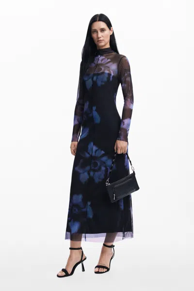 Desigual Slim Floral Dress In Blue