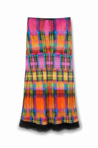 Desigual Slim Midi Skirt Tartan In Material Finishes