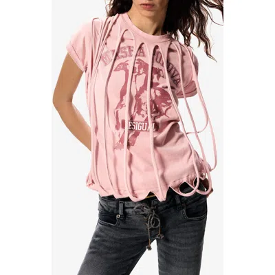 Desigual Slit Overlay T-shirt In Pink