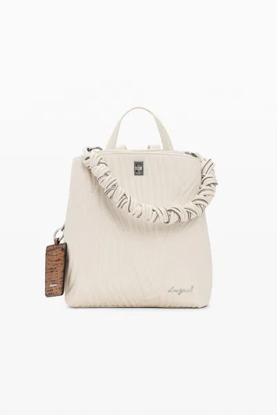 Desigual Small Backpack With Engravings In White