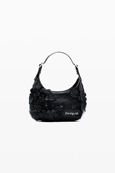 Desigual Small Bag With Flower Appliqués In Black