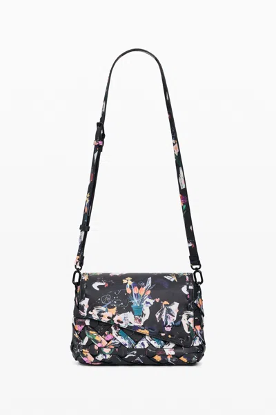 Desigual Small Braided Floral Bag In Black