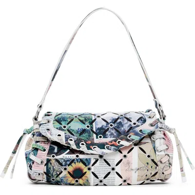 Desigual Small Collage Perforated Crossbody Bag In White