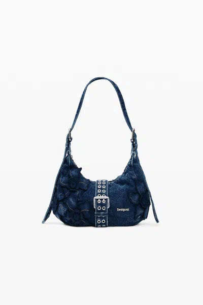 Desigual Small Denim Flower Bag In Blue