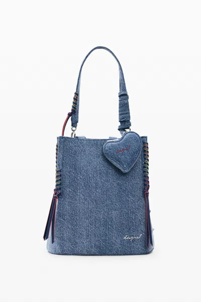 Desigual Small Denim Heart Backpack In Blue