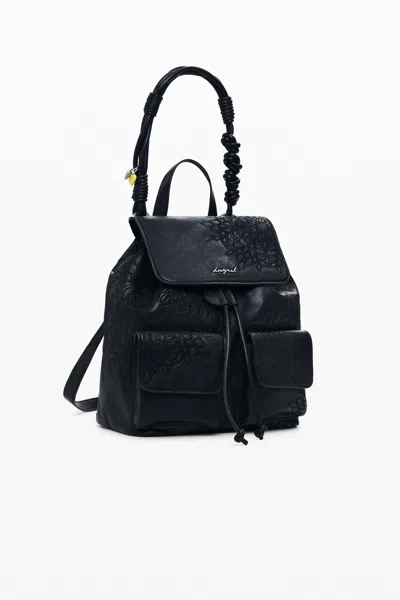 Desigual Small Embroidered Backpack In Black