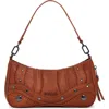 Desigual Small Embroidered Faux Leather Crossbody Bag In Camel