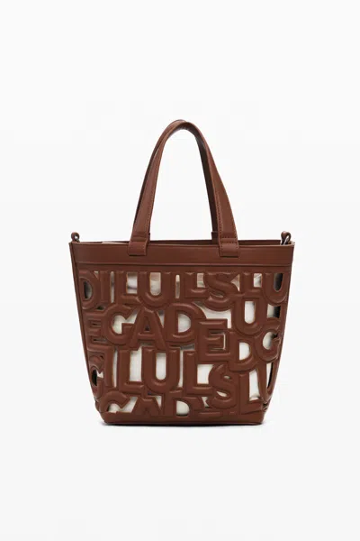 Desigual Small Perforated Letters Bag In Brown