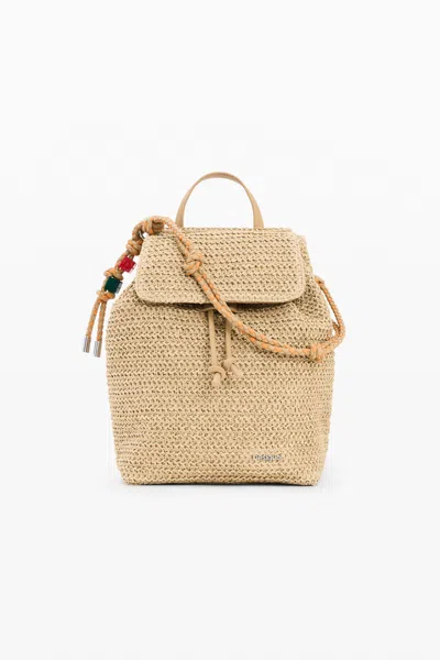 Desigual Small Raffia Backpack Charms In White