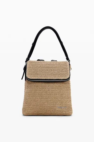 Desigual Small Raffia Backpack In Brown